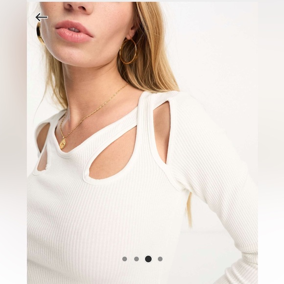 ASOS DESIGN long sleeve cut out rib midi dress in ivory - Picture 3 of 4